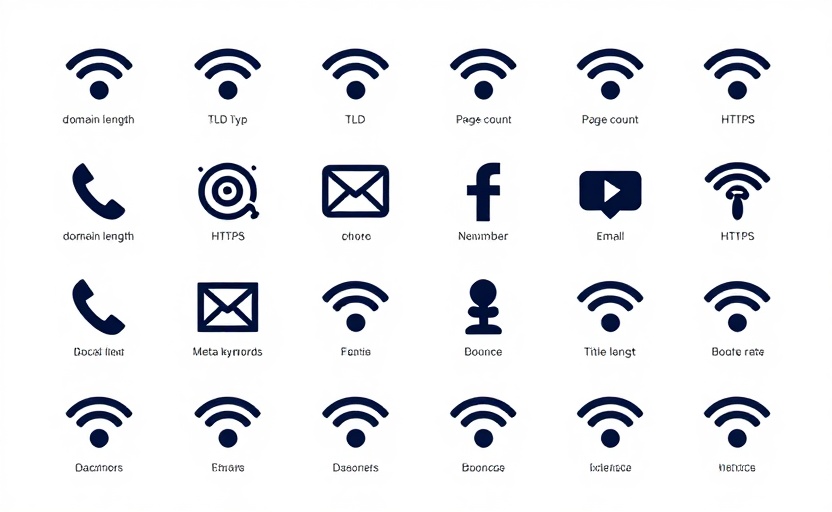 27 Spam Signals Overview - A grid of icons representing Moz's 27 spam signals including domain factors, page factors, and content indicators