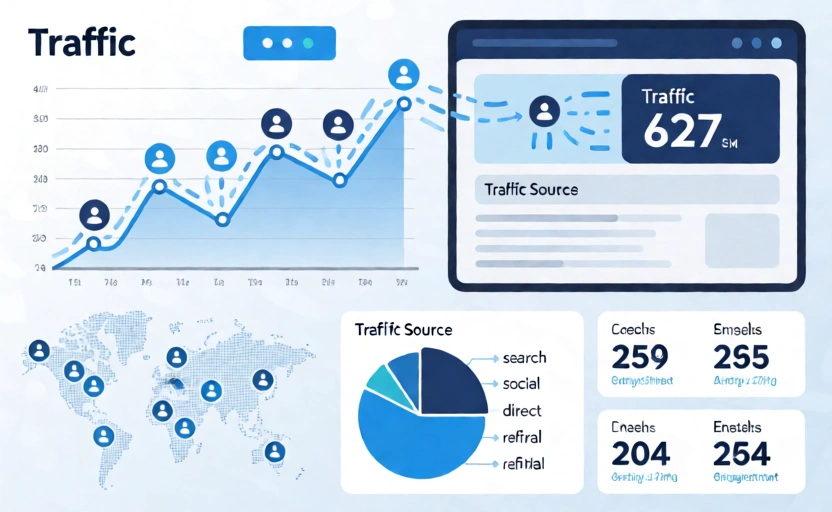 Traffic checker illustration showing website analytics and traffic flow