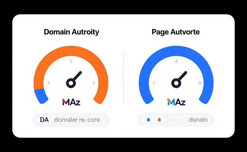 Domain Authority checker illustration showing DA and PA meters